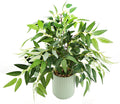 16" Artificial Willow Leaf Plant in Ribbed Ceramic Pot Lifelike Faux Potted Greenery for Indoor Home Office Table Shelf Living Room Bedroom Bathroom Decor