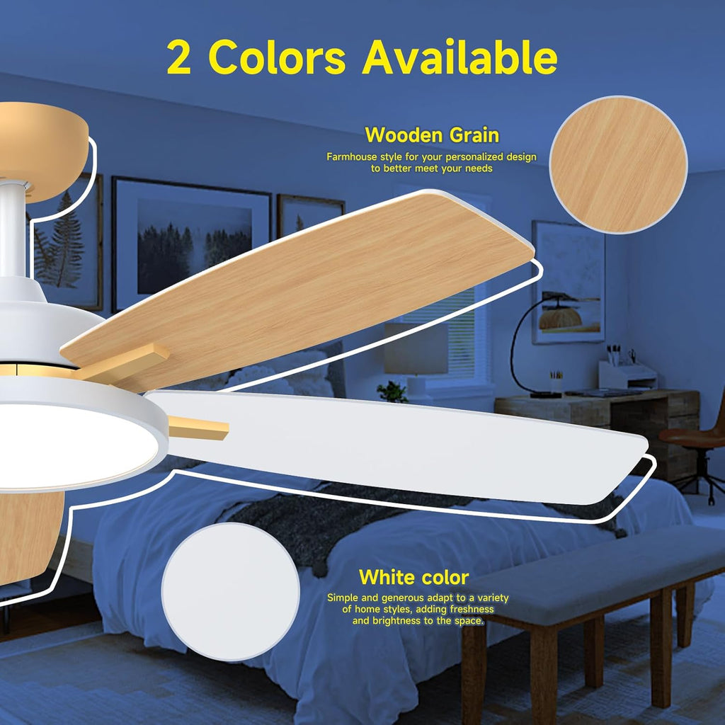 Roomratv Ceiling Fans with Lights,52 inch Smart Ceiling Fans with Dimmable LED Light Compatible with Google Home Alexa App Control(White Gold