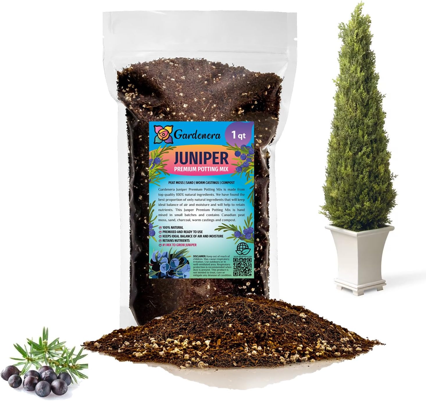 GARDENERA Premium Juniper Potting Soil Mix - Perfect Balance of Nutrients, Drainage, and Aeration for Healthy Juniper Trees - 1 Quart