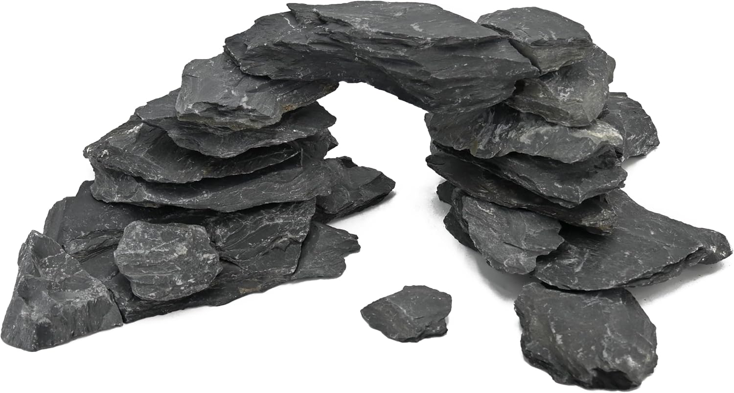 Natural Slate Rock 5lb Reptile Basking Stone Fish Tank Rocks for Aquarium Landscaping, Tank Decoration, Fairy Gardens,Reptile & Amphibian Enclosures 3-8 Inches