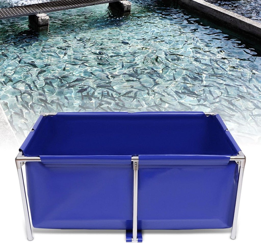Ground Canvas Fish Pond Rectangular Foldable Aquarium Fish Water Tank with Steel Frame and Drain Valve for Fish, Lobster, Prawns Ground Garden Ponds, 47.2 * 31.4 * 19.6inch, Blue