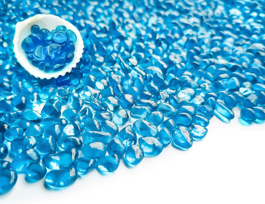 Keedolla Fish Tank Rocks Beads Aquarium 0.93LB, Clear Glass Pebbles Stones Gravel for Vases Fillers, Garden, Aquarium, Betta Fish Turtle Tank, Succulent Plants Decor - Sea Blue