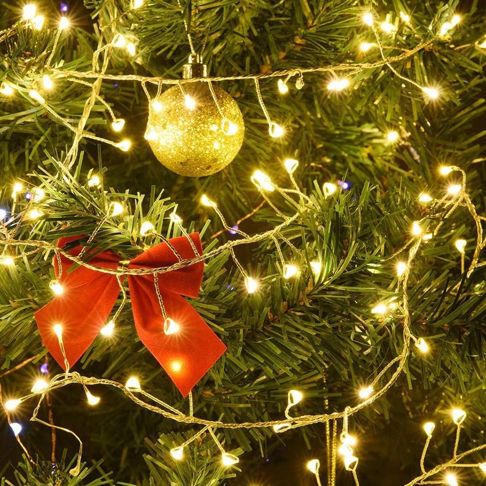 Firecracker Fairy Lights Plug in,33ft 300LEDs Green Wire Cluster String Lights,Waterproof 8 Modes Remote Twinkle Light for Outdoor Indoor Garden Bedroom Christmas Tree Holiday,Warm White