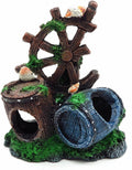Mipukbay Fish Tank Decoration, Broken Ship Wheel & Cask Aquarium Decor Hiding Cave Ornament Landscaping Rock Resin Decoration