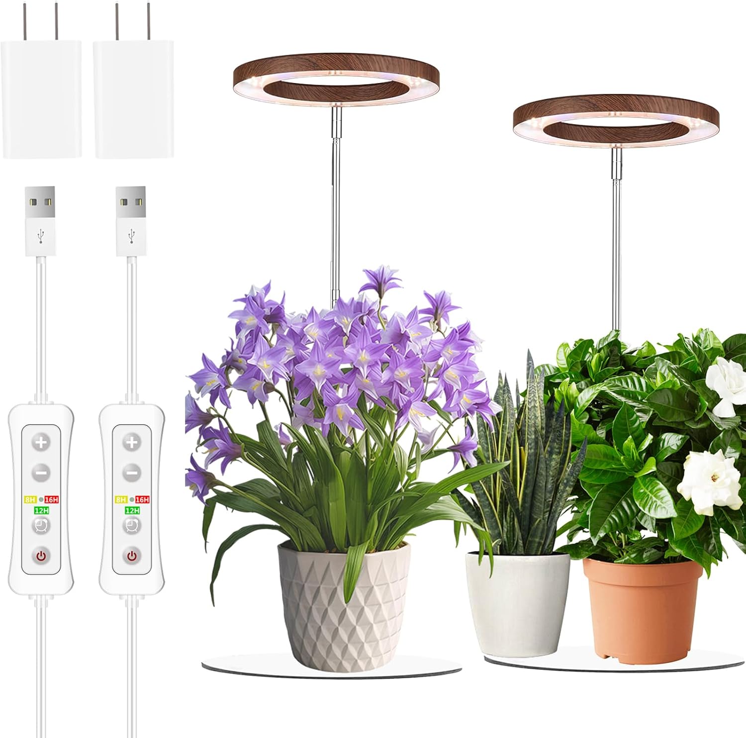 yadoker 144 LEDs Plant Grow Light for Indoor Plant,Aluminum Walnut Wood Grain Desk LED Grow Light, Height Adjustable,6.3" Aluminum Housing,Automatic Timer with 8/12/16 Hours,10-Level Brightnes