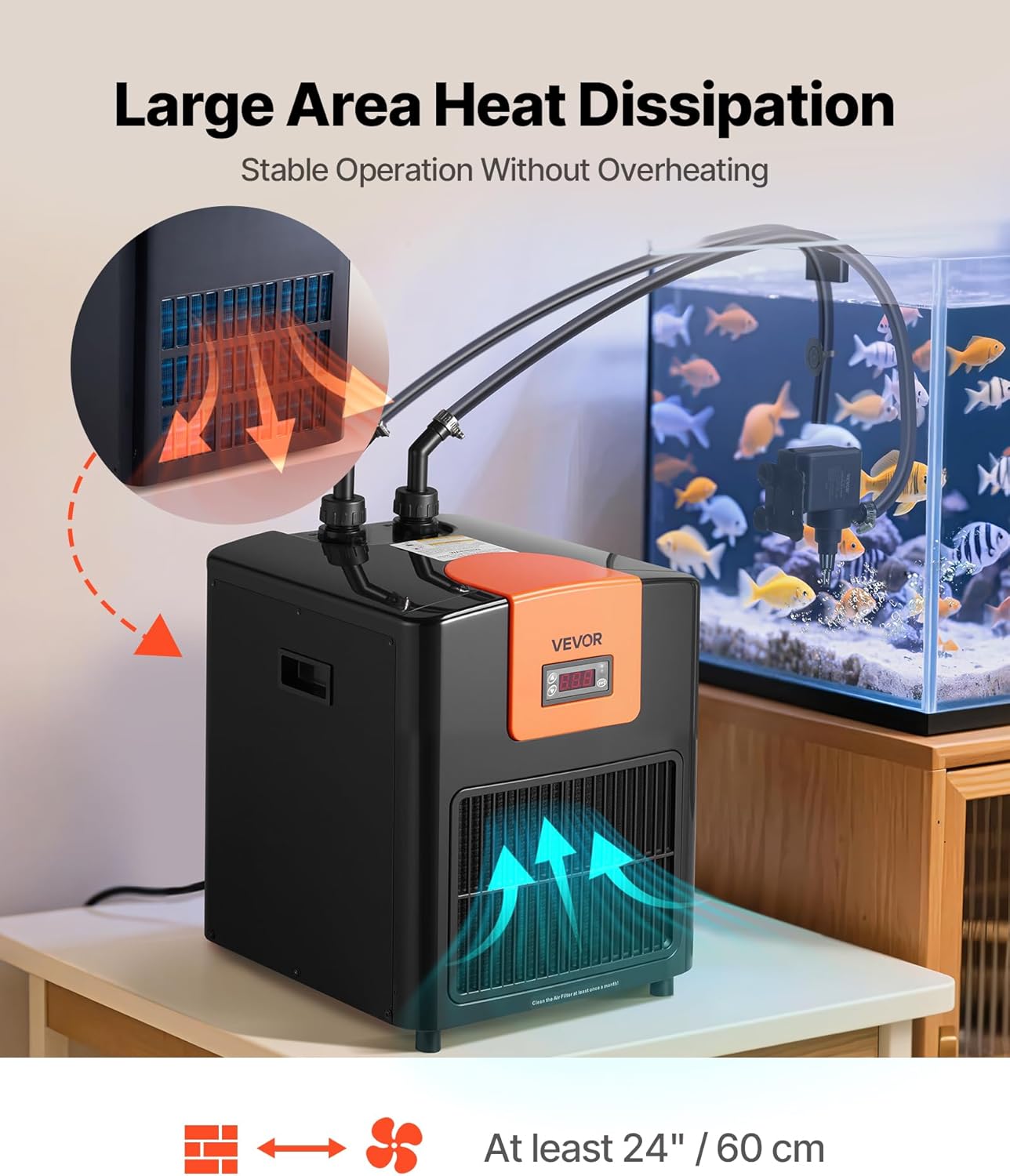 VEVOR Aquarium Chiller 92 Gallon, 1/4 HP Water Chiller for Hydroponics, Fast Cooling for Fish Tank,Axolotl,Coral Reef,Quiet Refrigeration Compressor, Titanium Evaporator,Complete Fittings