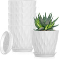5 Inch Planter Pots, 6 Pack Indoor Planters, Small Flower Pots with Drainage Holes and Tray for Succulents, Orchids, Herbs and Other Indoor Plants (White, 5inch)