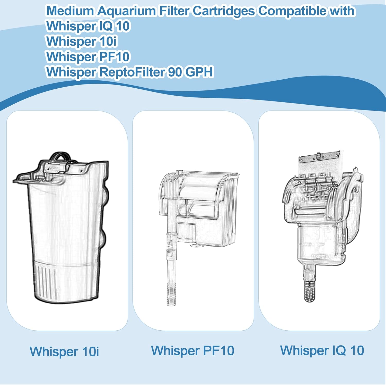 Nebulist 8 Pack Medium Aquarium Filter Cartridges Compatible with Tetra Whisper Filters IQ 10, Whisper 10i, Whisper PF10 and TetraFauna ReptoFilter 90 GPH and Tetra Whisper Power Filter 5-10 Gallons