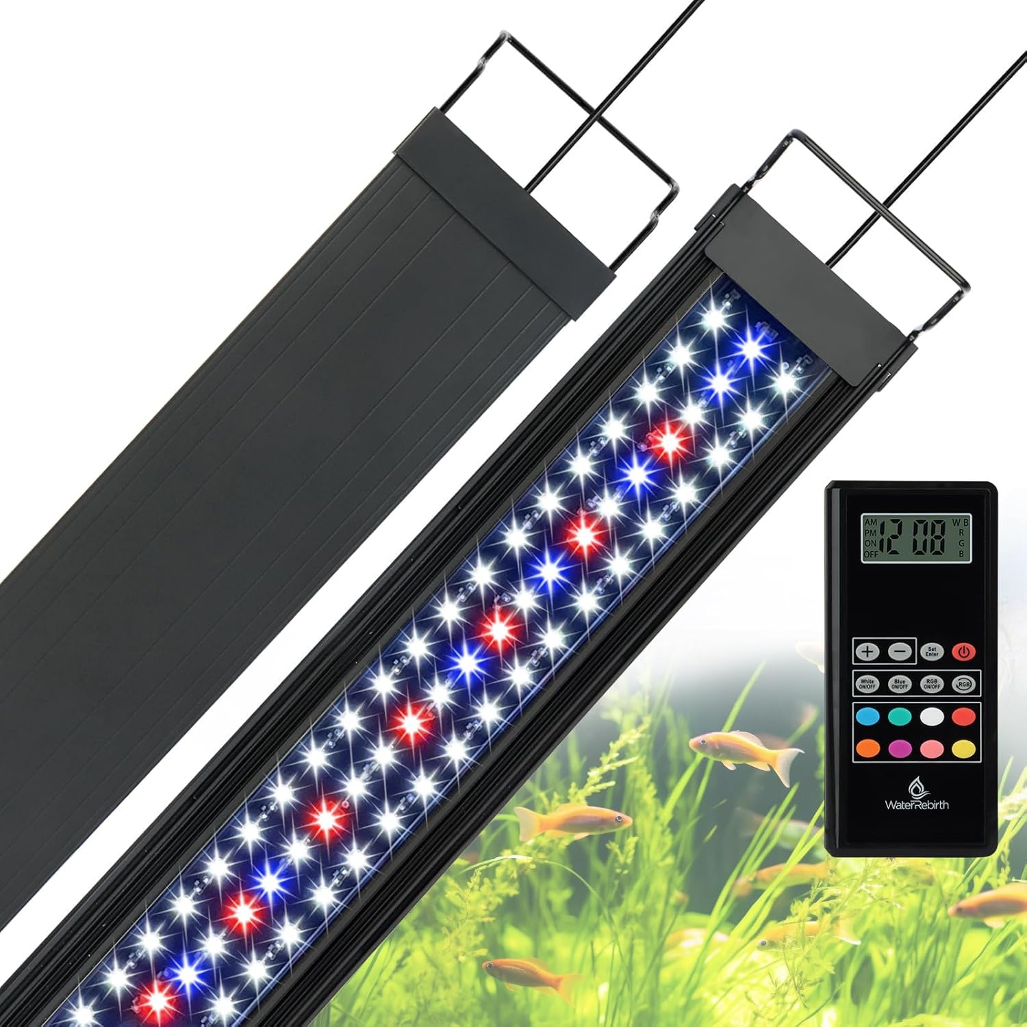 WaterRebirth Wireless Remote Full Spectrum Aquarium LED Light Strip - Ultra-Thin Design with Timer & RGB Modes for Fish Tank Plants(36-42“)