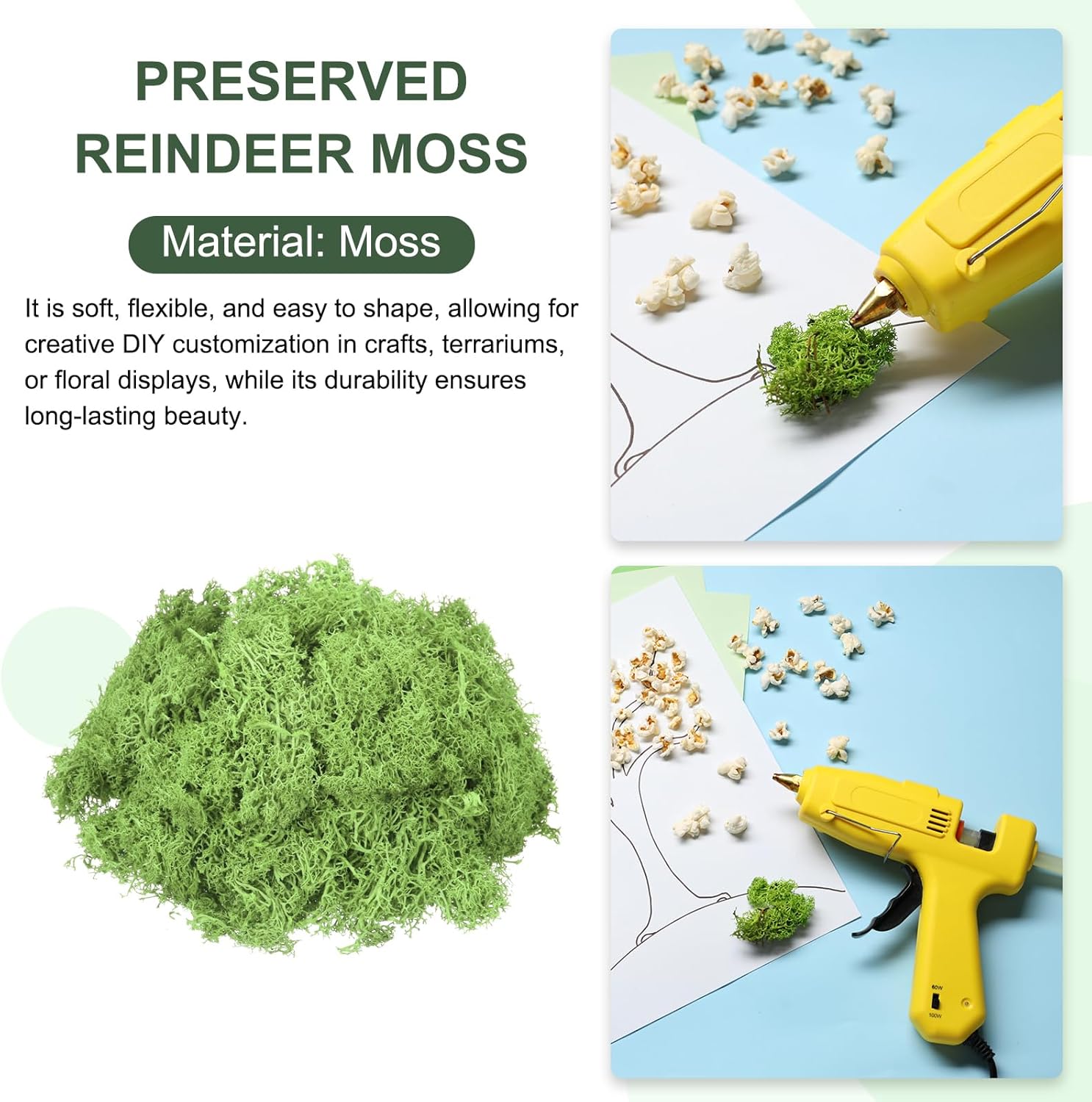 MECCANIXITY 7.8oz Preserved Reindeer Moss, Grass Green Decorative Artificial Fake Moss for Potted Plants Indoor Crafts Lichen Centerpieces Decor