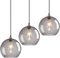 Light Grey Glass Pendant Lights Kitchen Island Globe Pendant Light Fixtures Modern Pendant Lighting for Bedroom Living Dining Room Light Fixture (9.84 in, 3 Pack)