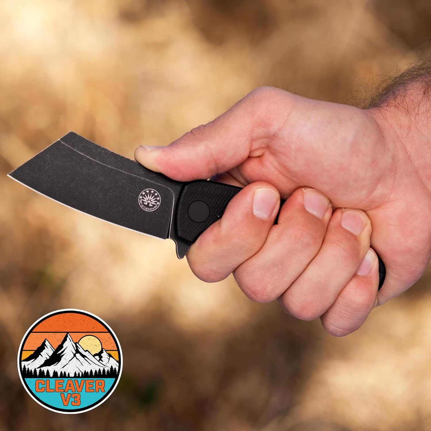 Off-Grid Knives - CLEAVER V3 Folding EDC Knife with Sandvik 14C28N Steel, G10 Scales, Ceramic Bearings, Deep Clip for Left and Right Hand Carry, Drop-Shut Action, Stout Everyday Carry (Blackout)