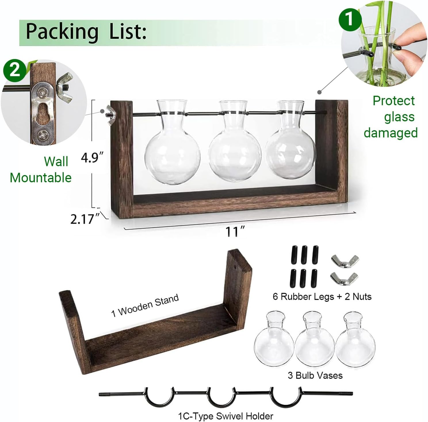Propagation Station, Plants Terrarium, Plants Lover Gifts for Women,Plant Cutting Holder Home décor,Gifts for Women,House Warming New Home-3 Bulbs-Mounted