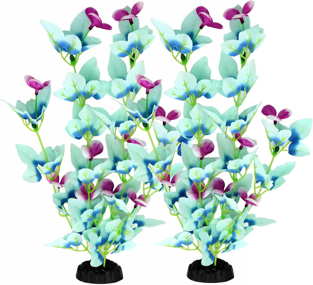 16 Inch Aquarium Fish Tank Plant Betta Fish Tank Decor,2 Pack Silk Aquarium Plants for Aquarium Decoration (White-Blue)