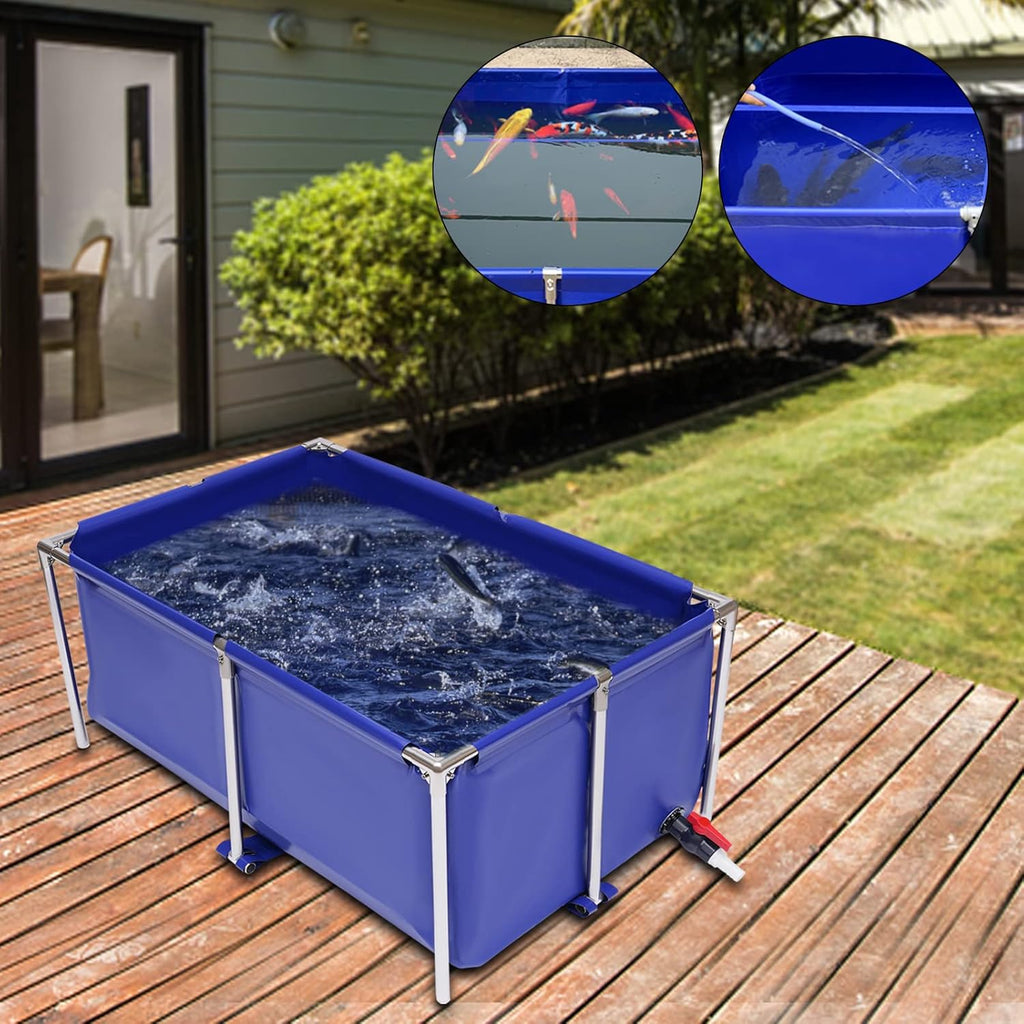 Canvas Fish Pond, Foldable Water Storage Pond Modern Blue Aquarium Fish Water Tank with T-Shaped Steel Frame, Rectangle Canvas Show Tank for The Cultivation of Lobster