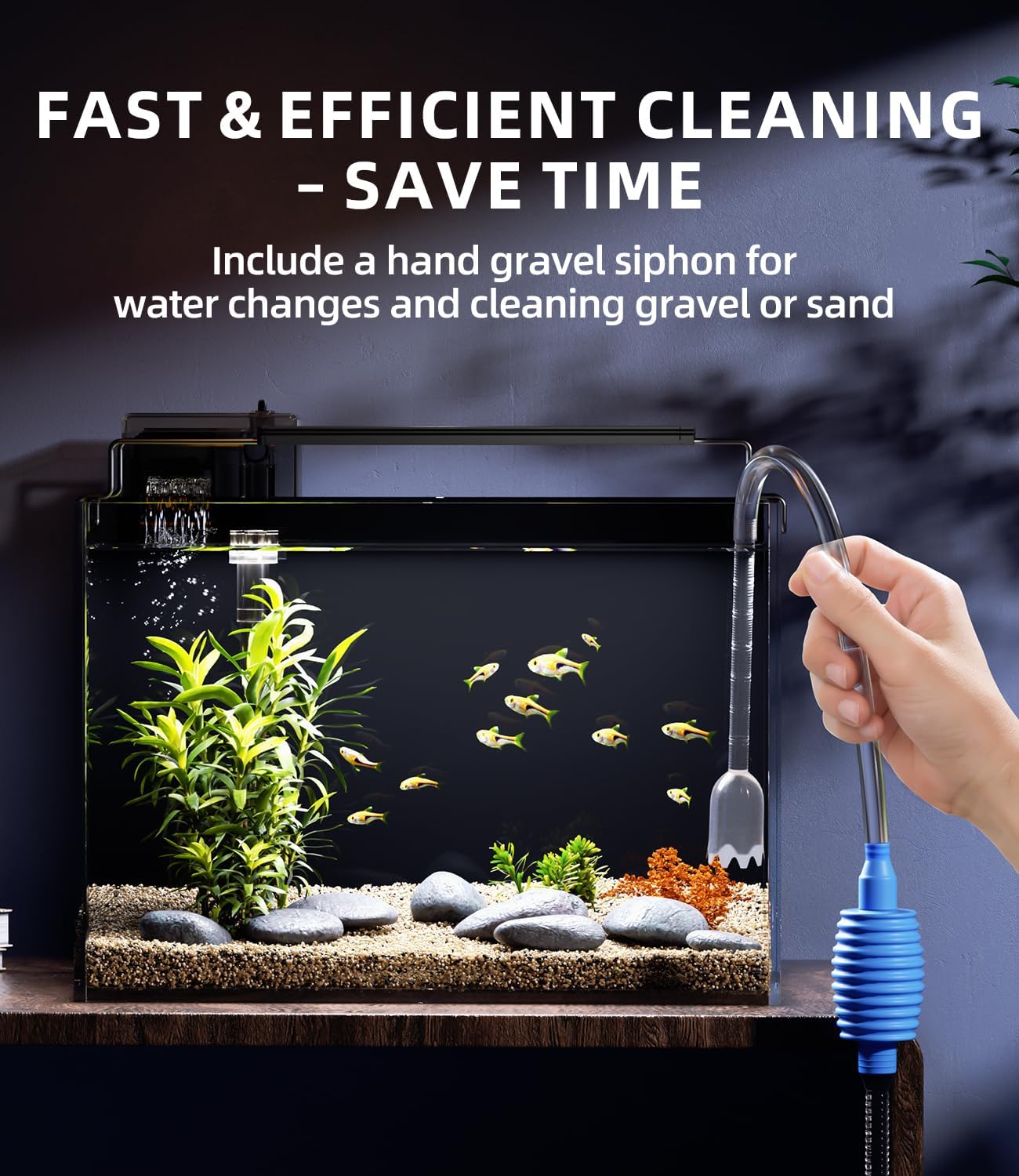 5 Gallon Fish Tank Aquarium Kit with Filter, Heater, LED Light with Timer, Siphon Vacuum Cleaner, Lid, Self-Cleaning Glass Rimless Betta Tank