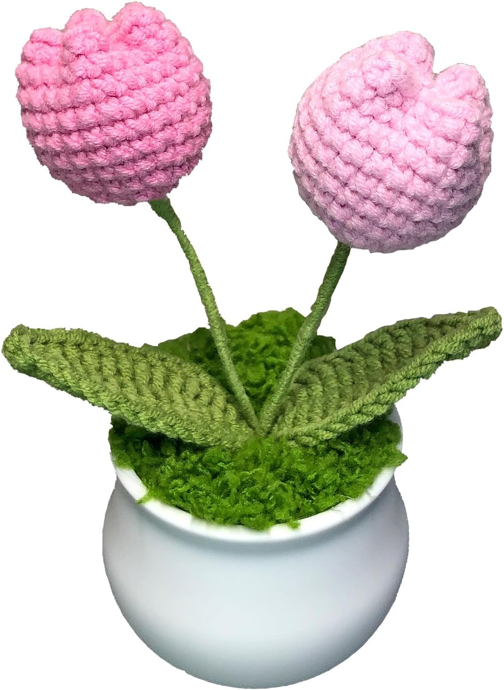 Crochet Flowers Cute Little Potted Flower, Gift for Birthday, Teacher’s Day, Graduation, Anniversary, Christmas, Decor for Car Dashboard,Home Office Decoration (Pink Gradient Tulips)