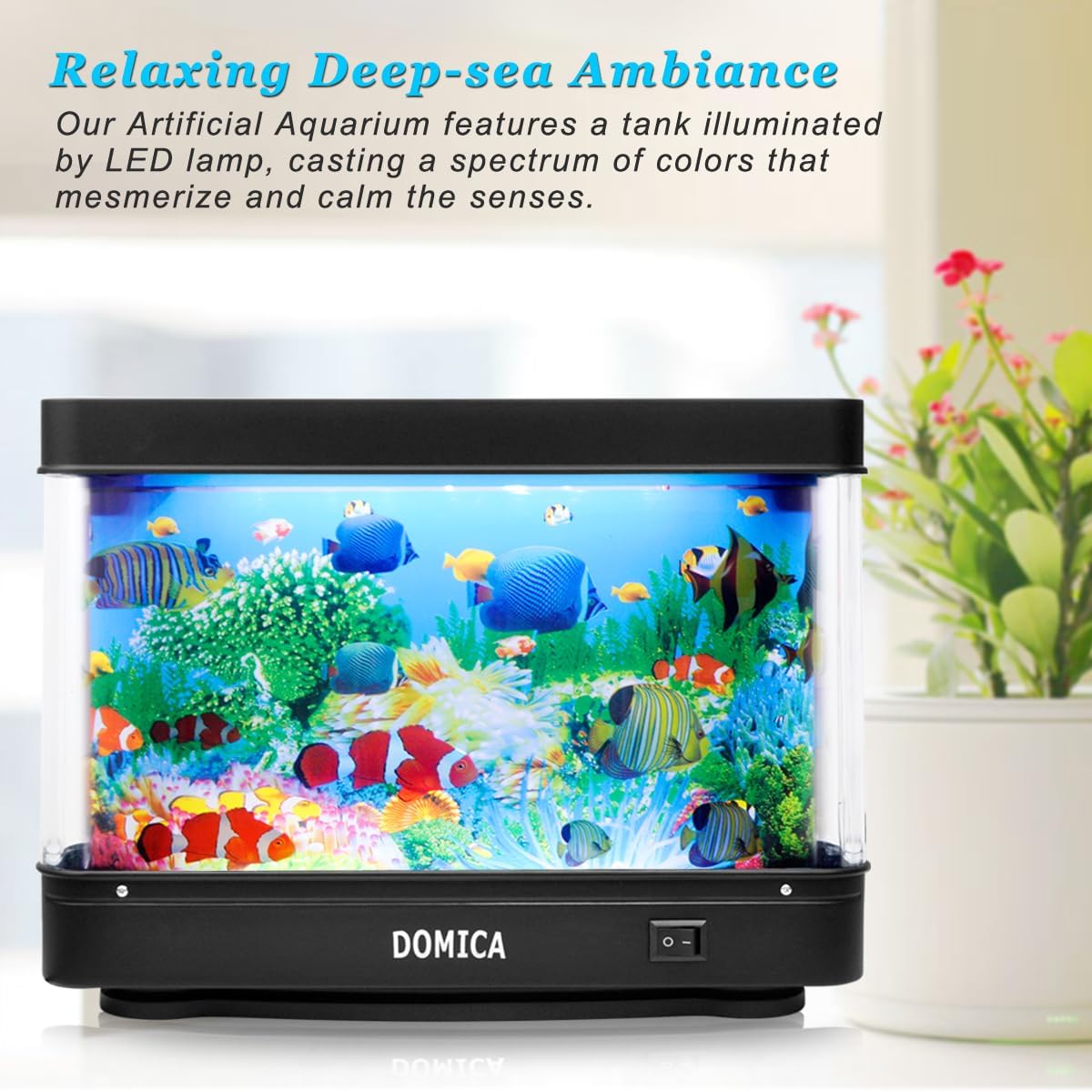 Fake Fish Tank with Moving Fish, Decorative Aquarium Lamp, Artificial Tropical Marine Tank, Sensory LED Mood Light Office Table Light, Fun Gifts