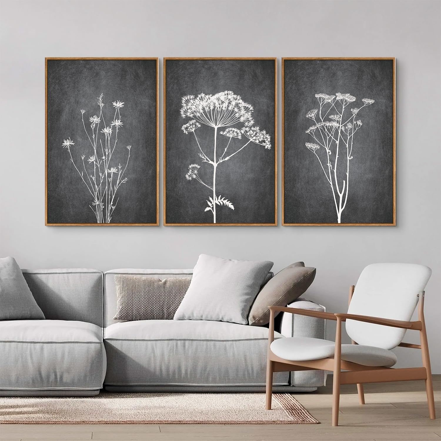 Tinonedraw Black and White Floral Framed Canvas Wall Art Set, Vintage Flower Wall Decor, Dark Academia Minimalist Botanical Art Paintings, Wildflower Art Print for Living Room Bedroom Office 16"x24"x3