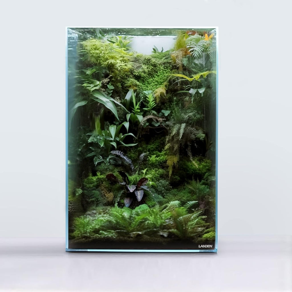 LANDEN Tall Tank, Rimless Low Iron Tank 10GAL 11.8" L × 11.8" W × 17.7" H (30X30X45) cm Small Aquascape Fish Tank, Vertical Aquascape Tank, Black Leveling Mat Included
