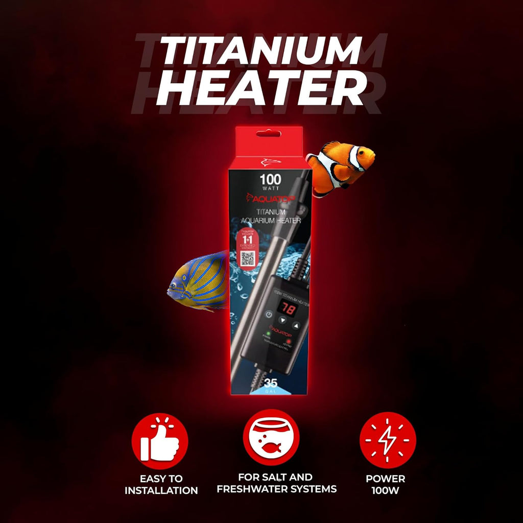 Aquatop Titanium Heater with Controller - Fully Submersible - Adjustable Temperature - for Turtles & Large Fish for Turtles & Large Fish - TH-C100