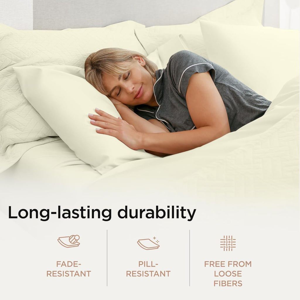 Threadmill 100% Cotton Sheets for Twin Size Bed - 600 Thread Count Twin Bed Sheets Set with 15” Deep Pocket - Sateen Weave 3-Piece Bedding Set with Cooling Effect, Ivory