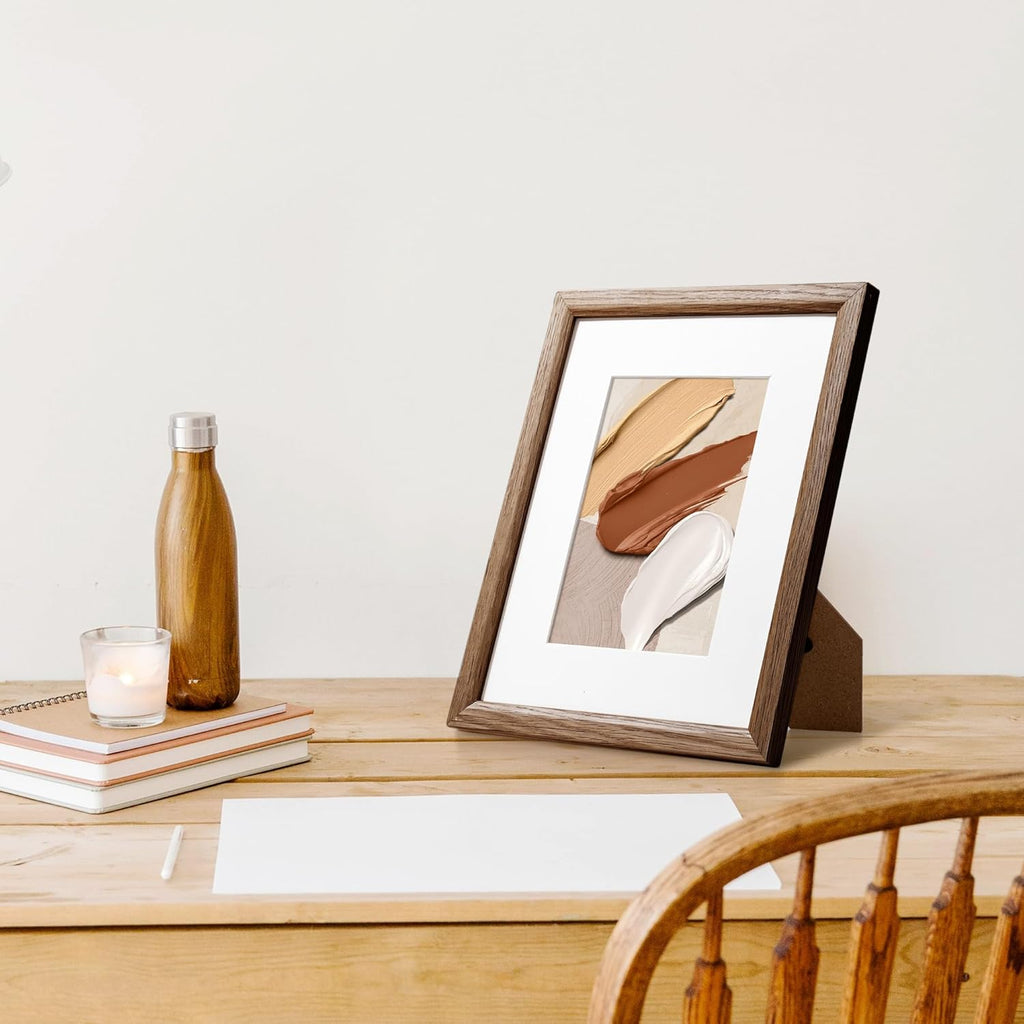 Fun Memories 8x10 Oak Picture Frame for Wall, 8x10 Frame with Matted to 5x7, Solid Wood Picture Frames for Wall Art Photo and Prints (Walnut, 1 Pack)