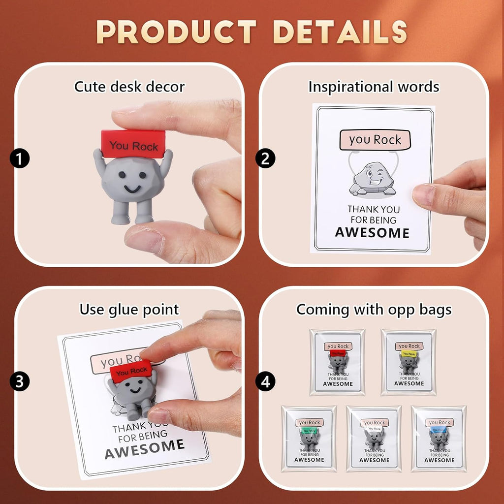 Gejoy 75 Pcs You Rock Gifts Set Include 25 Mini Rubber Rock 25 Motivational Card 25 Package Bag Positive Inspirational Gifts for Being Awesome Employee Coworker Staff Teacher Team Friends