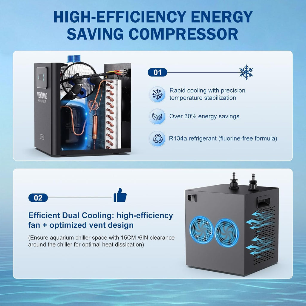 Aquarium Chiller 79 GAL - Water Chiller for Aquarium 1/3 HP Energy Efficient Fish Tank Water Chiller for Axolotl, Coral, Jellyfish, Freshwater & Saltwater Quiet Cold Plunge Chiller 300L