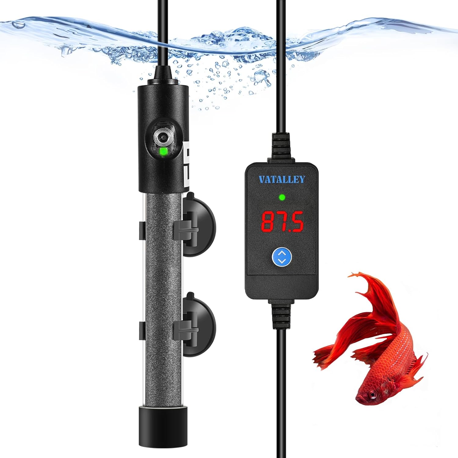 Small Aquarium Heater for Fish Tank: 50W/100W/200W/300W/500W Submersible Betta Turtle Heaters with Accurate Temperature LED Digital Display - Overheating and Off-Water Protection for 1-10 Gallon
