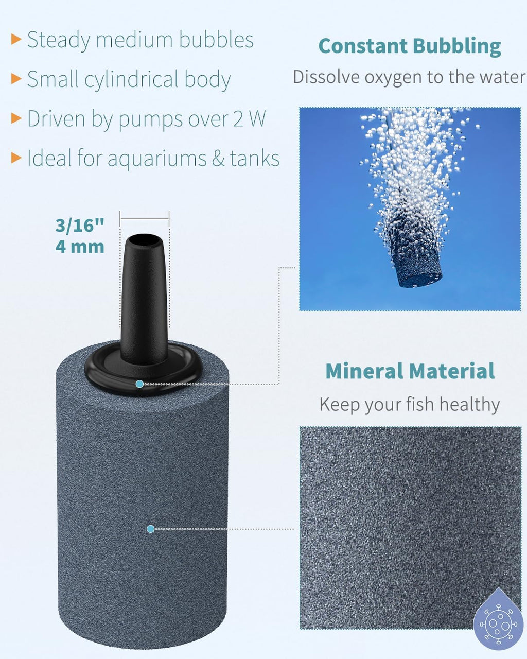 Pawfly Aquarium 1.2 Inch Air Stone Cylinder Bubble Diffuser Release Tool for Nano Air Pumps Small Buckets Fish Tanks and Outdoor Garden DWC Reservoirs, 10 Pack