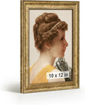 HLiWEGNS Antique Gold 10x12 Frame – Poster Frame with Aged Gold Finish – Picture Frame for 10 x 12 Artwork, Canvas Prints, Puzzles, and Wall Decor