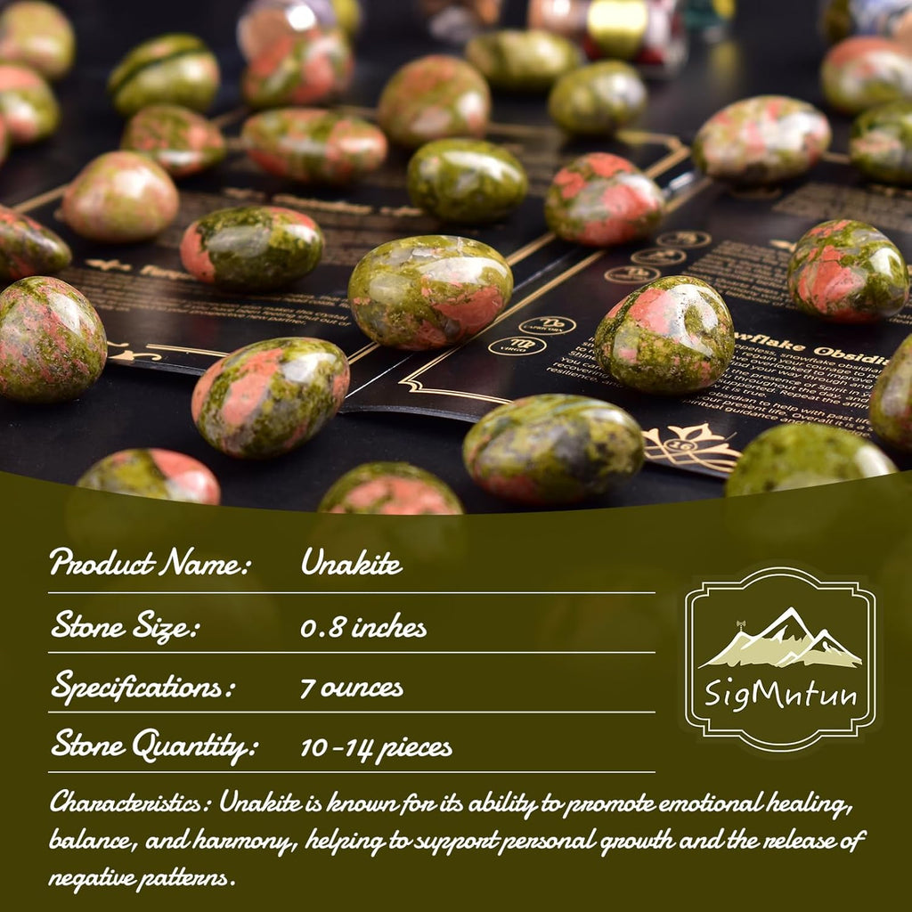 Polished Stone Set Unakite Crystals, 0.8" Handpicked Tumbled Gemstones Rocks, Pebbles for Reiki, Chakra, Healing, Home Decor