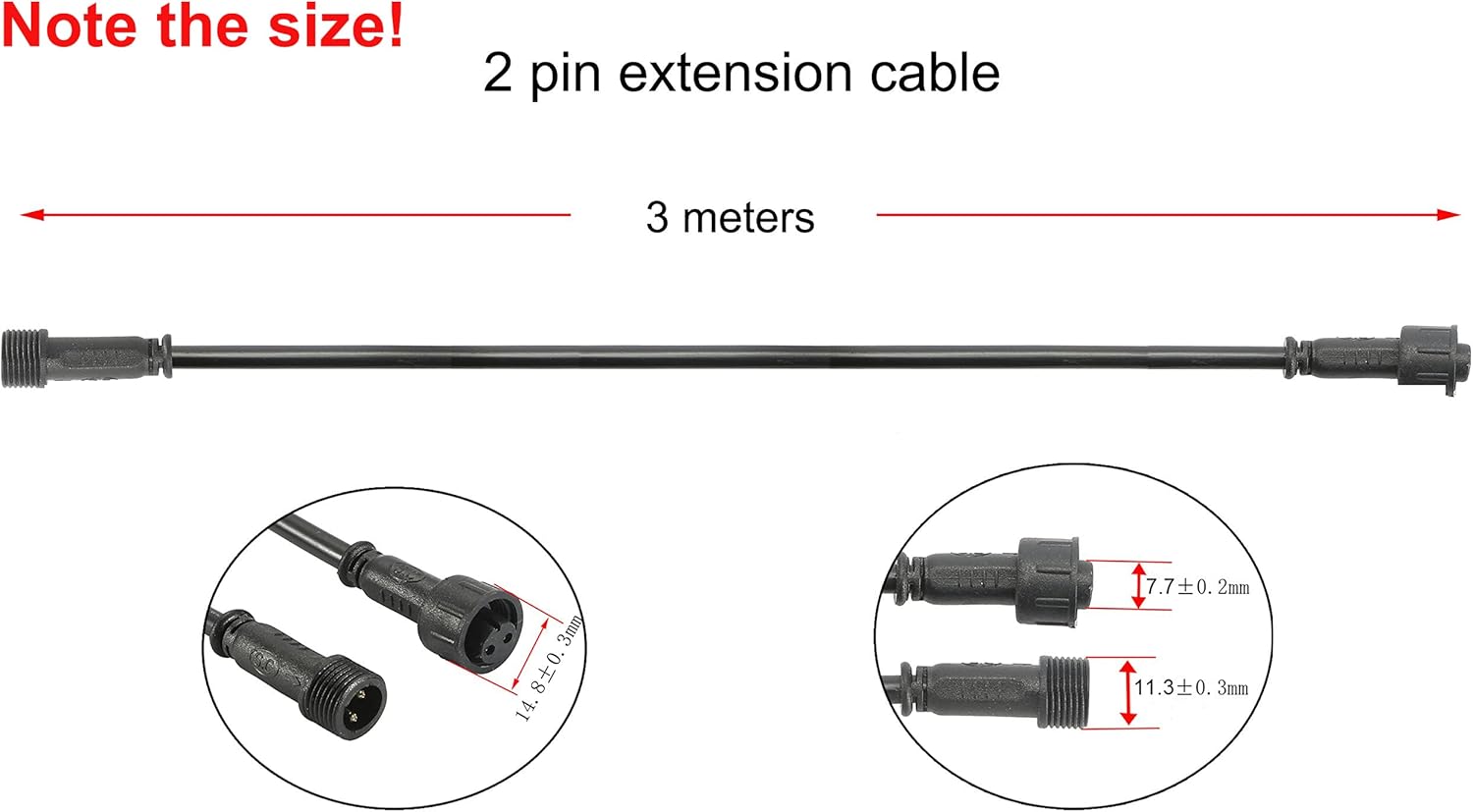 FVTLED 3m 9.84ft 2Pin Extension Cable Wire with Male and Female Connectors at Both Ends only Single Color LED Deck Light