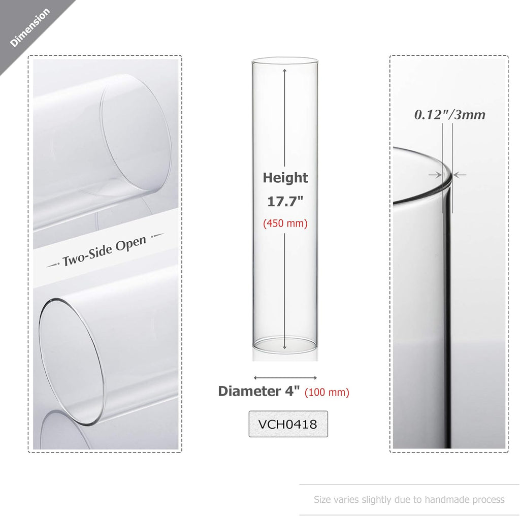 WGVI Hurricane Candle Holder Sleeve, Wide 4", Height 18", Clear Glass Cylinder Candleholder, Chimney Tube, Open Ended Candle Shade, 12 Pieces Bulk