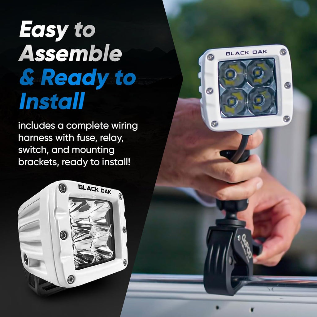 Black Oak LED Pro Series 3.0 Marine 2 Inch POD Light: Spot 40W CREE XM-L2 (2 Pack) Includes Brackets and Wiring Harness, Waterproof Lighting for Offroad Trucks, ATV, UTV, Boats