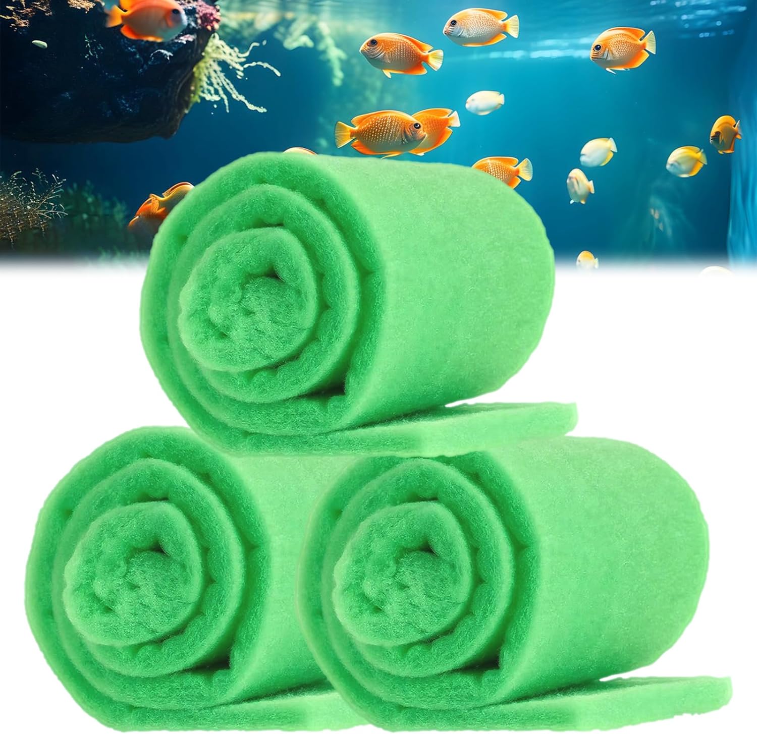 3PCS Aquarium Filter Floss - 12" x 78" (6ft per roll) - Total 18ft - 1" Thick Premium Polyester Filter Pad for Fish Tank - Mechanical Filtration, Crystal Clear Water, Fits Most Filters(18ft)