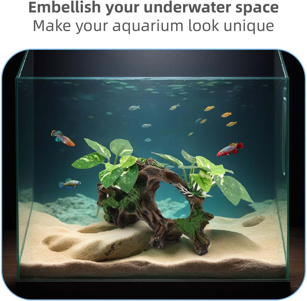 Fish Tank Decorations Artifical Driftwood Cave Aquarium Decor Ornaments Silk Aquarium Plants for Betta Fish Tank Accessories