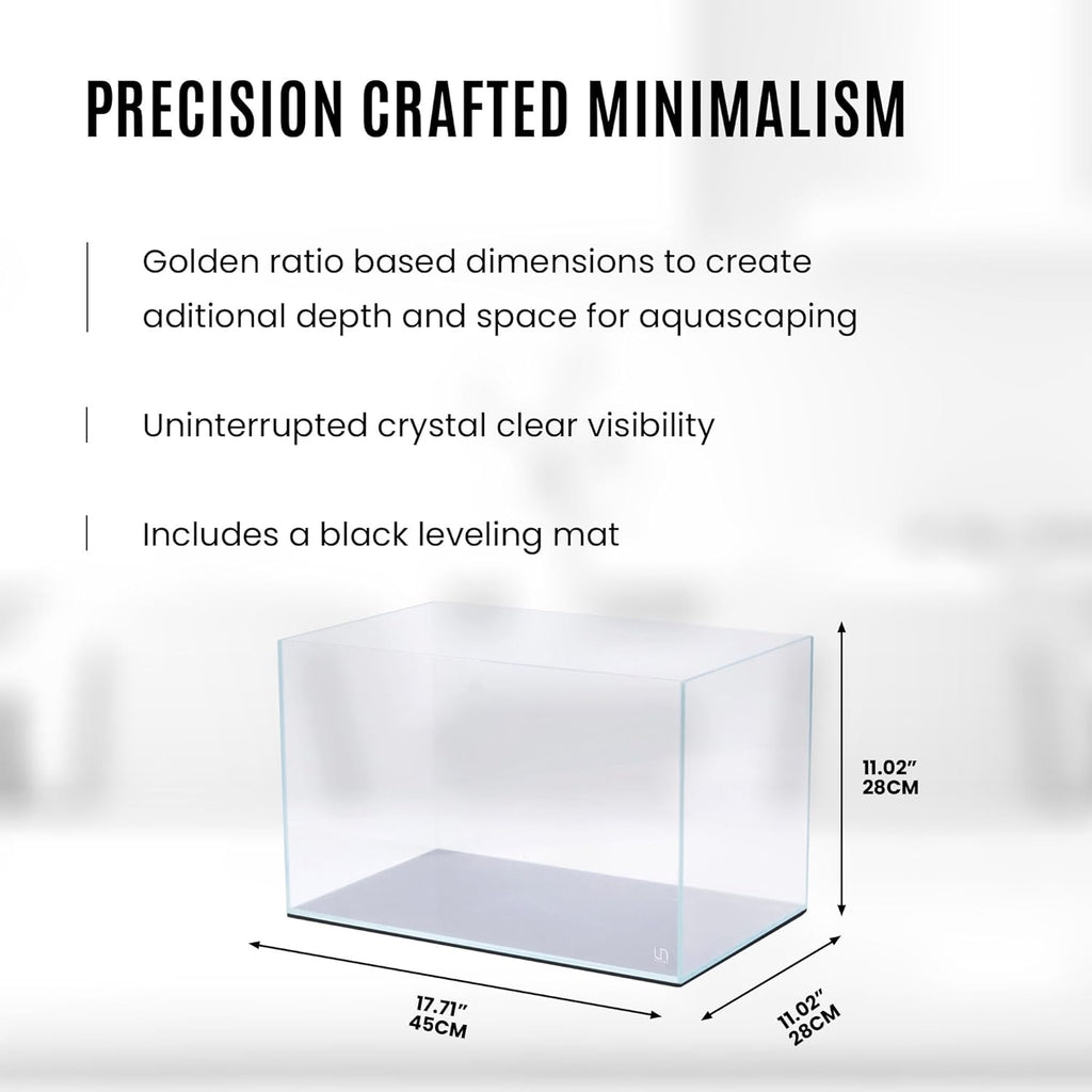 UNS Ultra Clear Rimless Tank - 9.3GAL | 35.2L - 17.71x11.02x11.02 | 45x28x28 CM, 5mm Glass Thickness, Leveling Mat Included - Low Iron, High Clarity Fish Tank w/ 45° Mitered Edge - [45U]