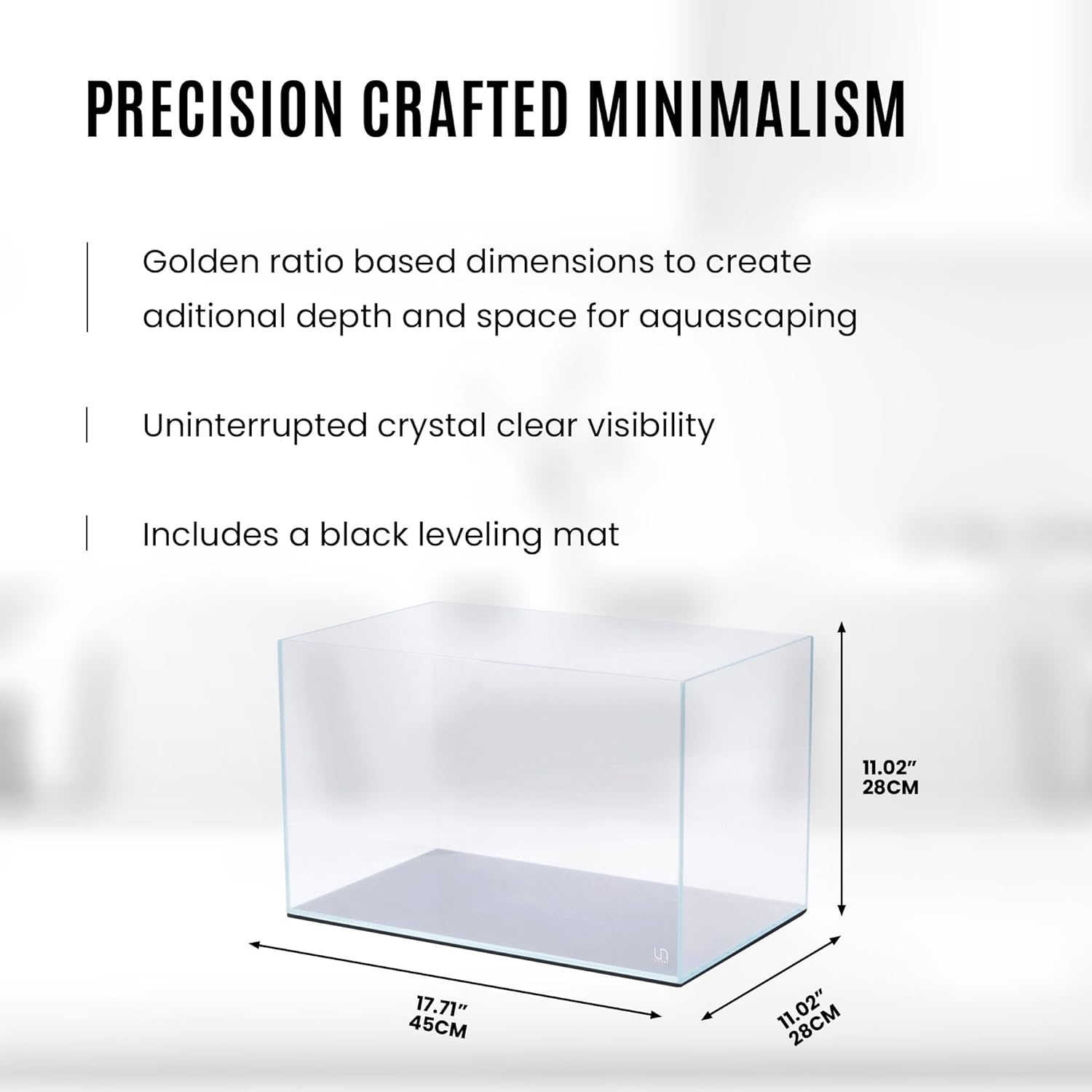 UNS Ultra Clear Rimless Tank - 9.3GAL | 35.2L - 17.71x11.02x11.02 | 45x28x28 CM, 5mm Glass Thickness, Leveling Mat Included - Low Iron, High Clarity Fish Tank w/ 45° Mitered Edge - [45U]