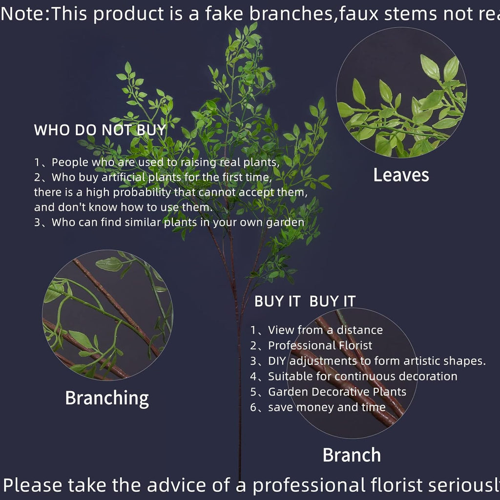 Melorca&Guilla Artificial Plants,4PCS 43.3" Green Nandina Faux Branches for Vase,Faux Greenry Stems Fake Plants for Shop Garden Office Home Décor