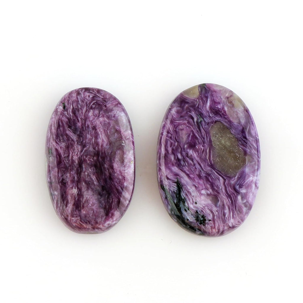 CRYSTALIS Wholesale 2pcs Natural Charoite Loose Gemstone Bulk Cabochons Jewelry Making Supply, Chakra Healing Polished Stones, Wire Wrapping, DIY, Gem Collection