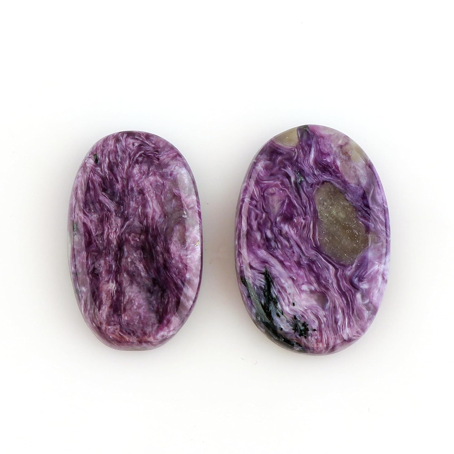 CRYSTALIS Wholesale 2pcs Natural Charoite Loose Gemstone Bulk Cabochons Jewelry Making Supply, Chakra Healing Polished Stones, Wire Wrapping, DIY, Gem Collection