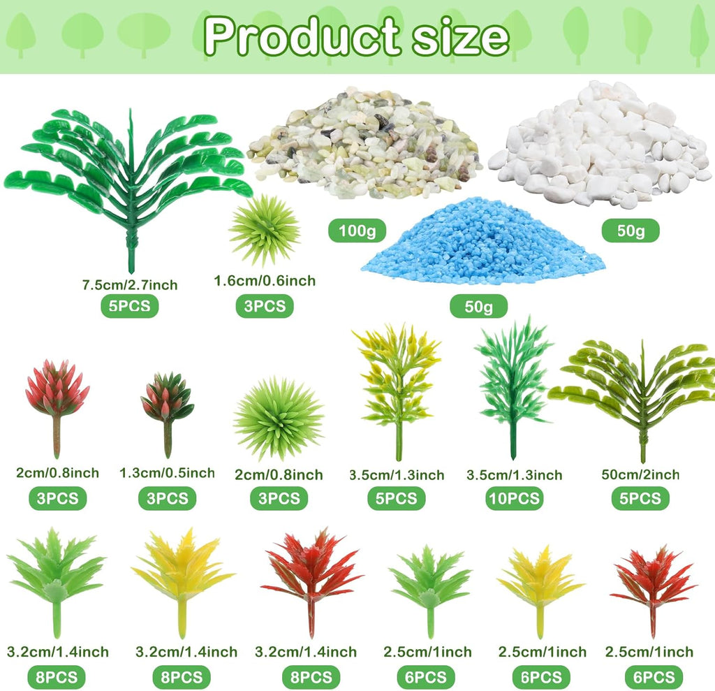82pcs Model Plants Miniature Trees Train Scenery Rainforest Fairy Garden Accessories Model Railway River Sand Stone Artificial mini Plants Park Garden Scene Architecture Building Model