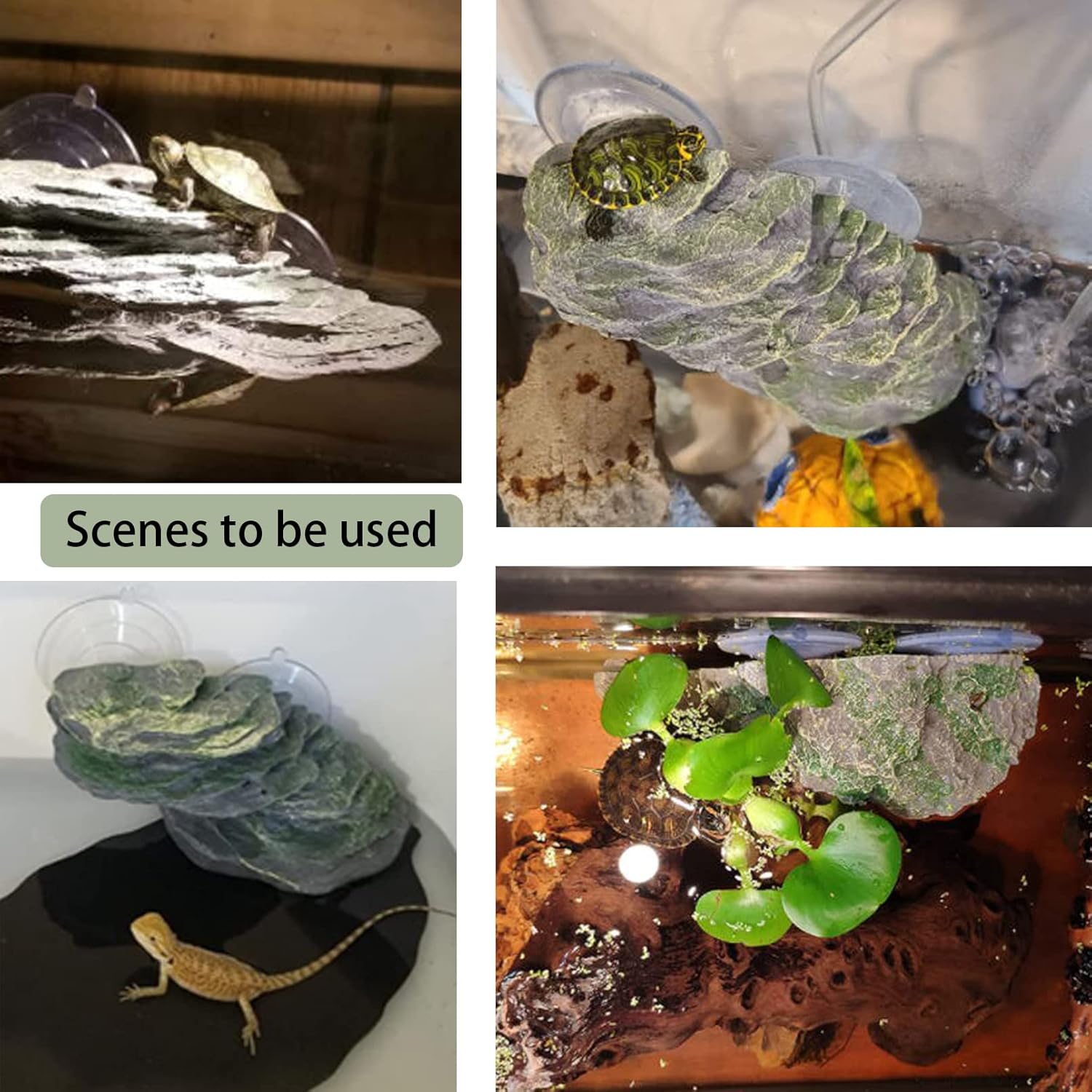 PINVNBY Turtle Basking Platform Tortoise Resin Dock Tortoise Climbing Ramp Shale with Suction Cup Adjustable Resting Terrace Lizard Climbing Platform for Frogs Newts (Small:6.0”Lx2.7”Wx2.7”H)