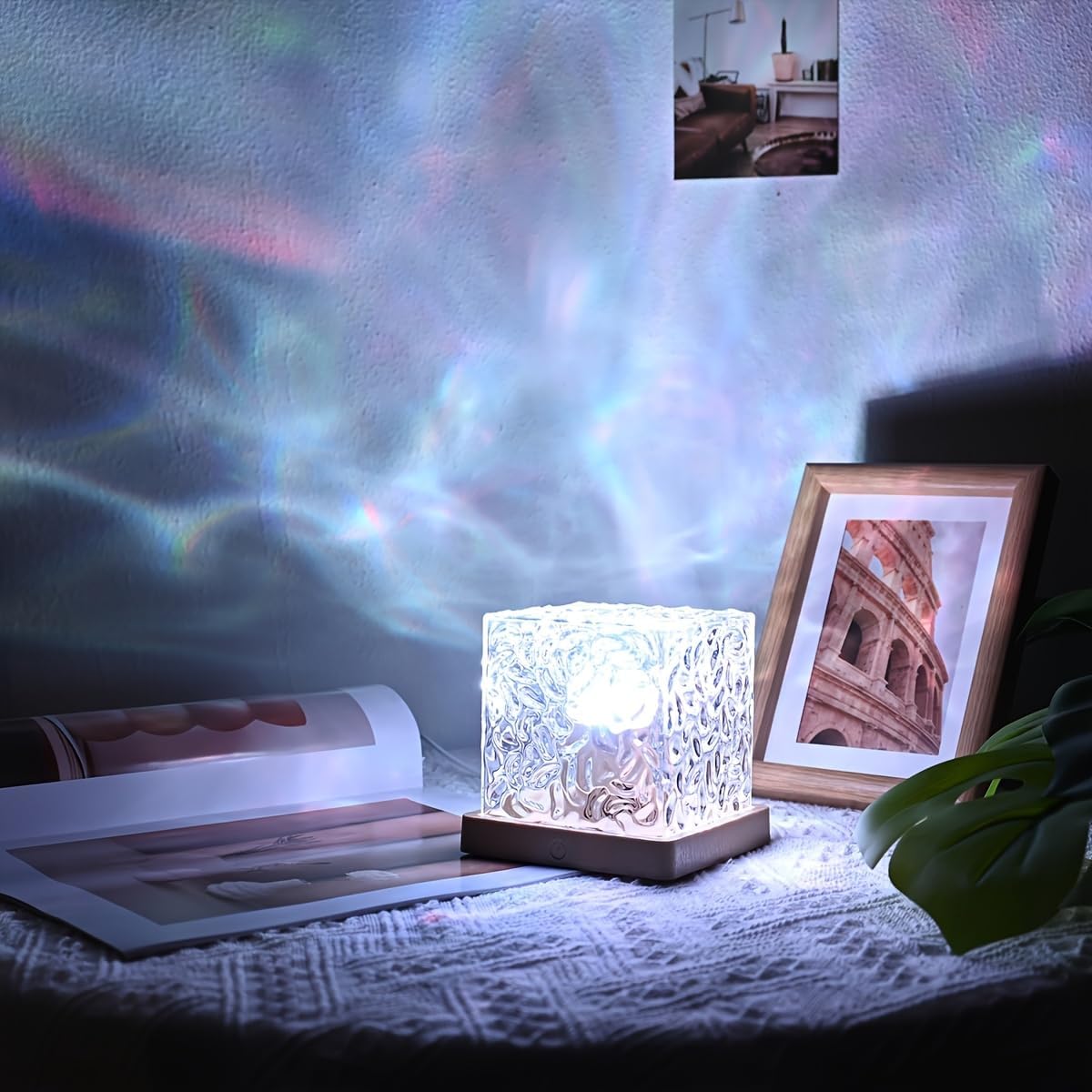 Northern Lights Ocean Wave Projector Light, Galaxy Light Projector, 16 Colors Gradual Rotating Flame Water Ripple Ambient Night Light Non-Wood for Bedroom, Room Decor, Kids Room (Rechargeable)