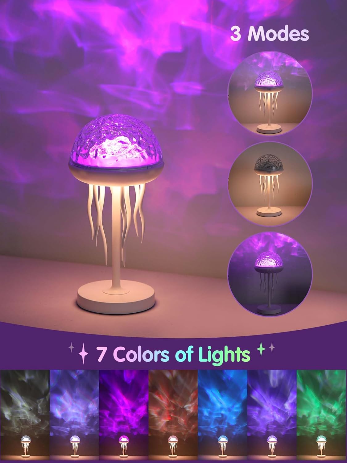 Fuloon Projection Lamp with Remote Control, Adjustable Jellyfish Shaped Table Lamp Battery Operated Night Light Ocean Room Décor Ambient Lighting for Bedroom, Living Room, Office, Read Room