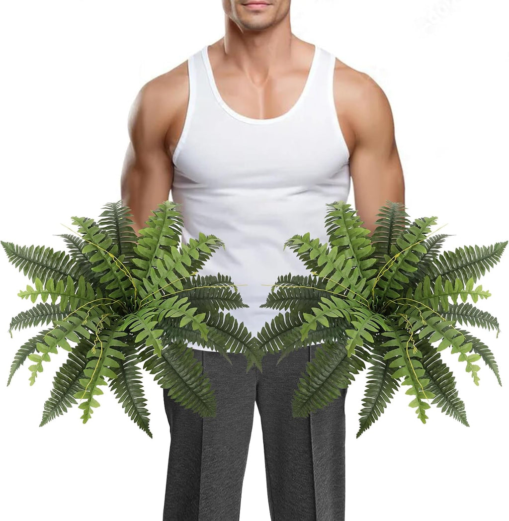 JUSTOYOU 25" Realistic Artificial Boston Fern Bush, Set of 2 with 24 Fronds Faux Fake Ferns UV Resistant Plants for Living Room, Garden, Porch and Front Door Decor