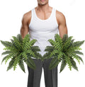 JUSTOYOU 25" Realistic Artificial Boston Fern Bush, Set of 2 with 24 Fronds Faux Fake Ferns UV Resistant Plants for Living Room, Garden, Porch and Front Door Decor