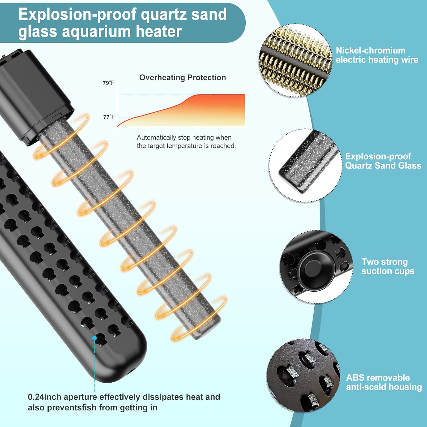Submersible Aquarium Heater 100W/200W/300W/500W, Fish Tank Heater with high-Temperature Protection and Turtle Tank Heater with Automatic Power-Off When Leaving seawater or Freshwater